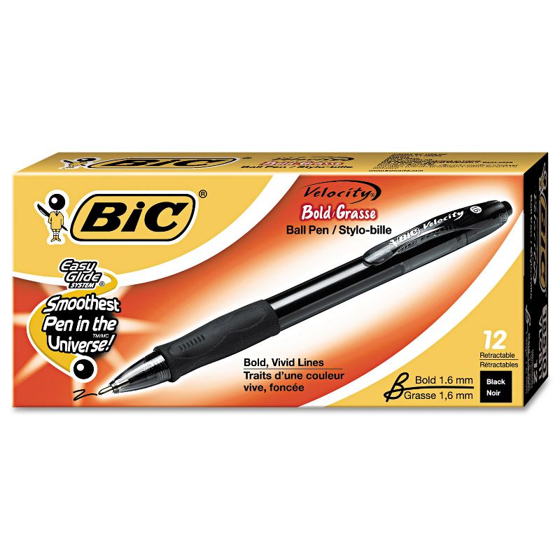 Bic Velocity Retractable Ballpoint Pen Black Ink 1.6mm Bold Dozen VLGB11BK, 1 of 10