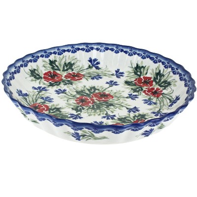 Blue Rose Polish Pottery Cherry Red Bouquet Pie Plate