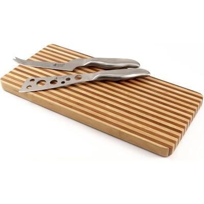 BigKitchen Two Toned Bamboo Magnetic Cheese Cutting Board Set with Knives 3 Piece