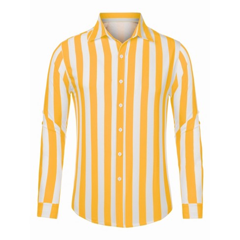 Yellow and white striped best sale shirt mens