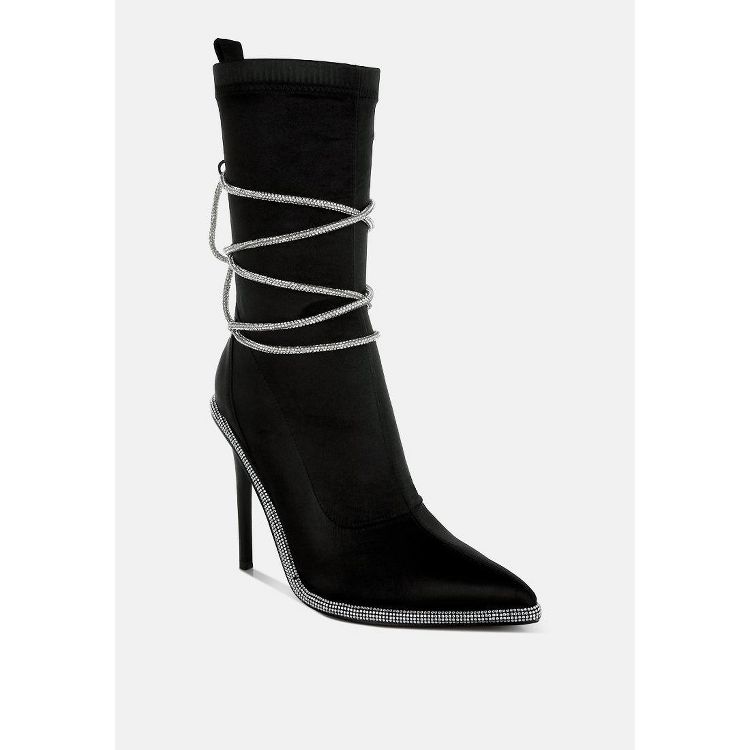 London Rag Womens Dacia Rhinestones Strap Satin Calf Boots 8 : Target