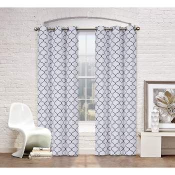 Kate Aurora Set of 2 Modern Elements Quatrefoil Lattice Poly Cotton Grommet Top Curtain Panels