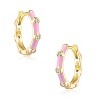Guili Kids 14K Gold Plated Hoop Earrings with Enamel and Cubic Zirconia, Featuring Vibrant Design in Gold, Pink, Red, and White for Stylish Young Fans - 2 of 3