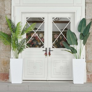 30" Tall Rattan Planter Set of 2 – Large Indoor & Outdoor Plant Pots with Water Level Monitor, Built-In Self-Watering System, Black - 1 of 4