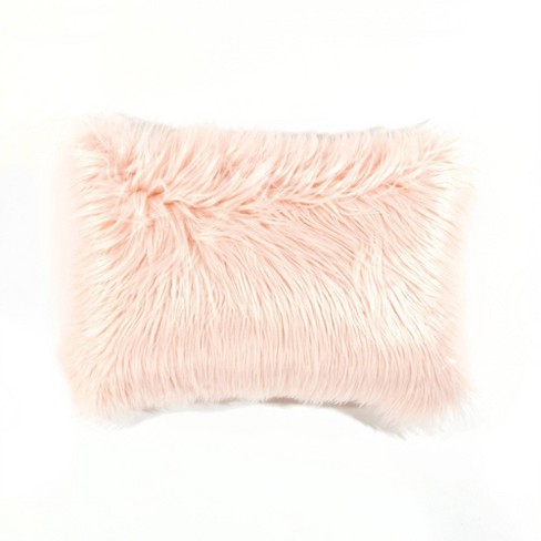 Blush pink fluffy clearance pillow