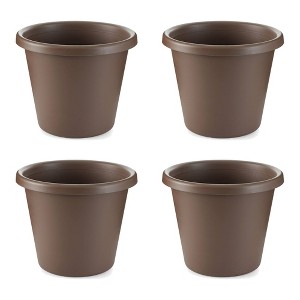 The HC Companies 14 Inch Classic Durable Plastic Flower Pot Container Garden Planter with Molded Rim and Drainage Holes, Chocolate Brown (4 Pack) - 1 of 4