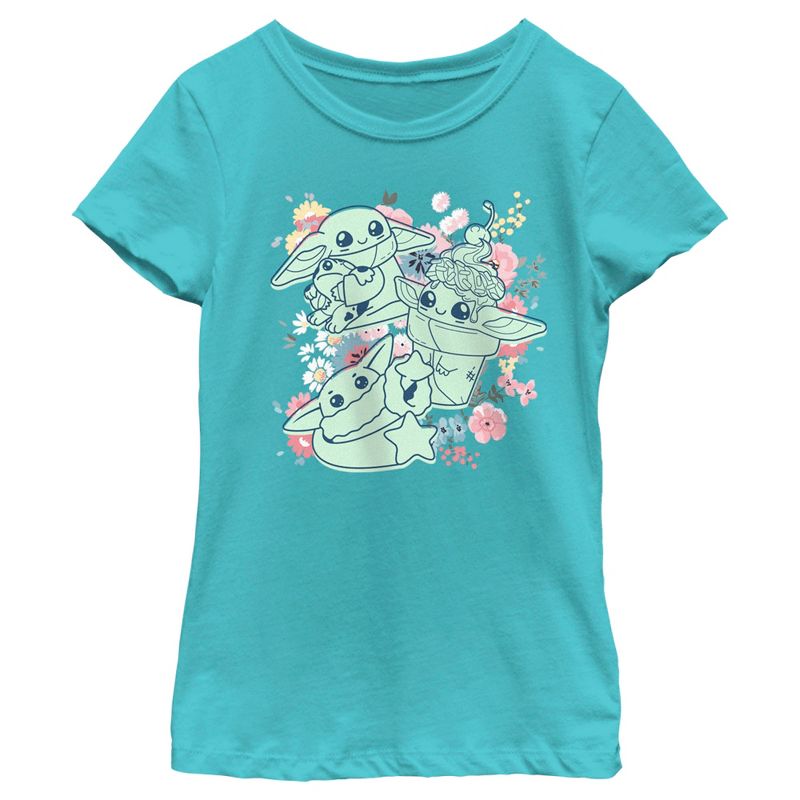 Girl's Star Wars: The Mandalorian Spring Cute Grogu Sunday Surprise T-Shirt, 1 of 5