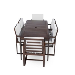 TiramisuBest 4-Person Outdoor Wooden Dining Set with Umbrella Hole & Removable Cushions Patio Backyard Garden Antique Gray - 1 of 4
