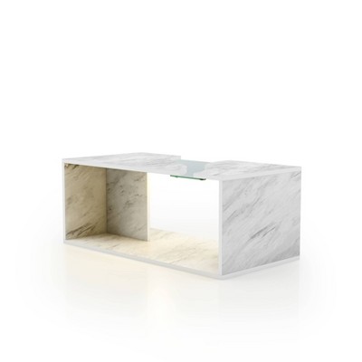 24/7 Shop At Home Polyn Faux Marble 39.37" Rectangle Coffee Table with Led Lights and Glass Insert White