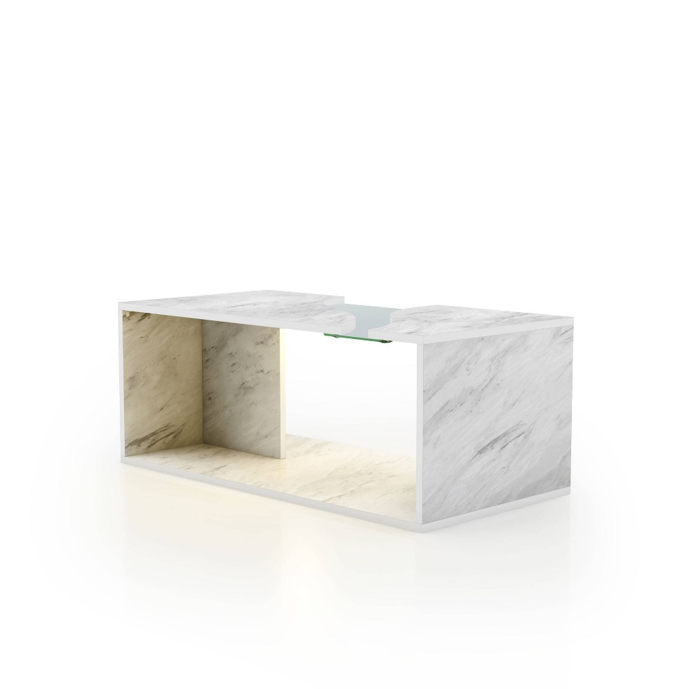 Photos - Coffee Table 24/7 Shop At Home Polyn Faux Marble 39.37" Rectangle  with Led