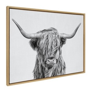 Kate and Laurel Sylvie Highland Cow 2 Framed Canvas by Simon Te of Tai Prints, 28x38, Natural - 1 of 4