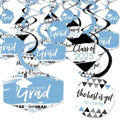 Big Dot of Happiness Light Blue Graduation Class of 2025 Decorations Hanging Swirls - Set of 40