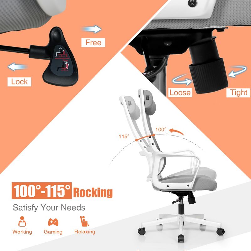 Costway Adjustable Mesh Office Task Chair Heating Lumbar Support Headrest Grey\Black, 3 of 10