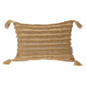 HomeRoots 14" X 20" Beige Striped Cotton Throw Pillow With Tassels - 1 of 4