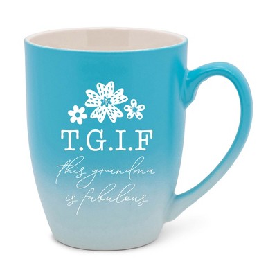 Elanze Designs TGIF This Grandma Is Fabulous Two Toned Ombre Matte Teal and White 12 ounce Ceramic Stoneware Coffee Cup Mug