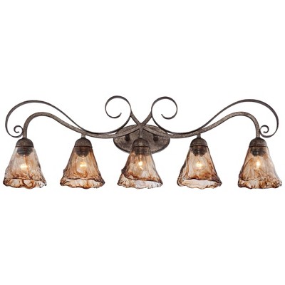 Golden Bronze 46'' Handmade Amber Glass Scroll Wall Light