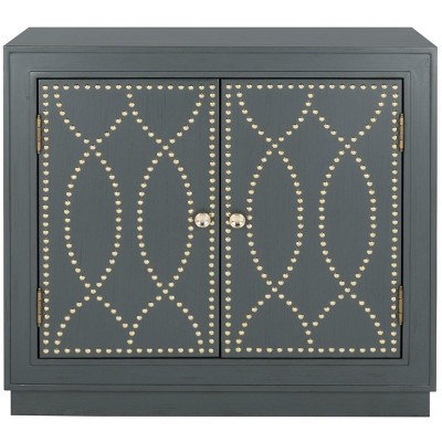 Steel Teal and Gold 2-Door Accent Cabinet with Mirror Panels