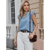 INSPIRE CHIC Women's Denim Cute Ruffled Cap Sleeve Collared V Neck Summer Casual Jean Blouses - 4 of 4