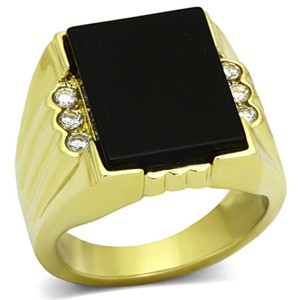 Slickblue Gold Stainless Steel Men's Ring, Synthetic Onyx in Jet, Ion Plating, Black and Gold, Sizes 8-13 - 1 of 4