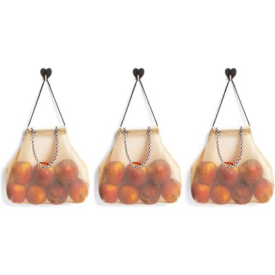 Farmlyn Creek 3 Mesh Produce Hanging Storage Bags, with Heart Hooks (10 x 11 in)