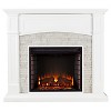 Southern Enterprises Decorative Fireplace Crisp White with rustic White faux stone: Freestanding Electric Media Console - 4 of 4
