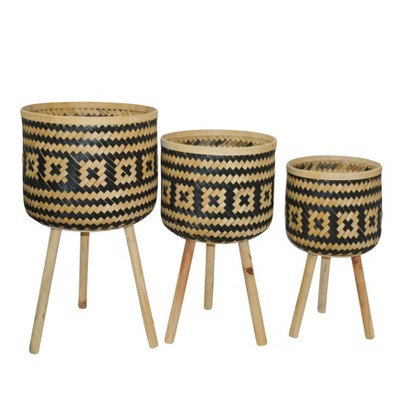 Sagebrook Home Set of 3 Checkered Bamboo Planters Brown