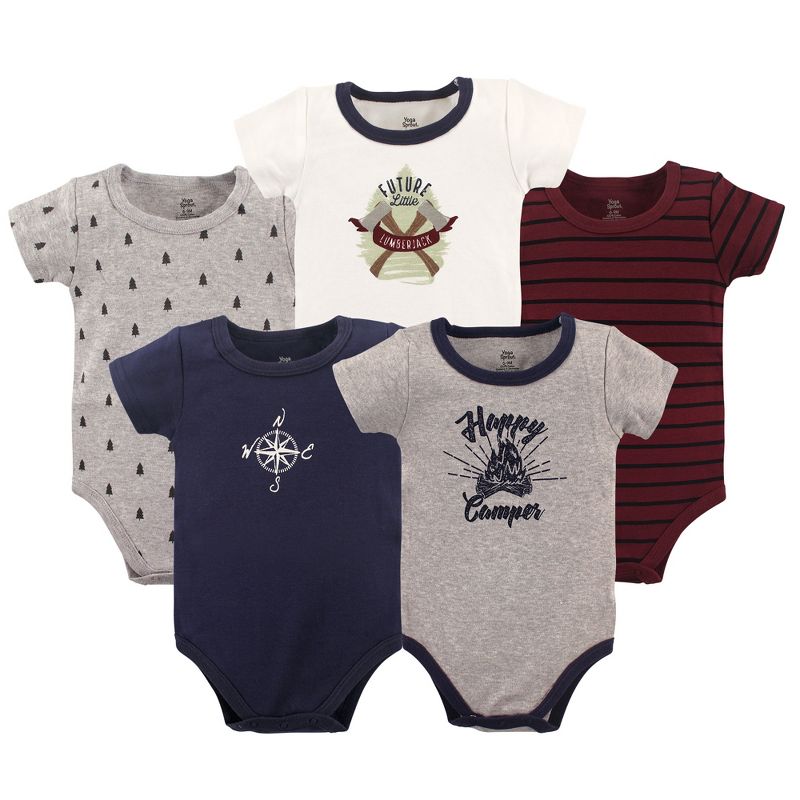 Yoga Sprout Baby Boy Cotton Bodysuits 5pk, Happy Camper, 1 of 2