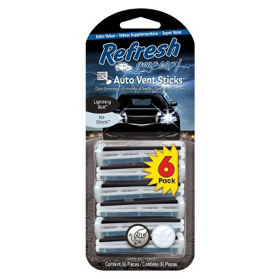 Refresh Your Car 6pk Lightning Bolt/Ice Storm Duel Scent Auto Vent Sticks
