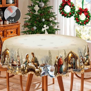 Christmas Tablecloth, Snowman Snowflake Stain-Resistant Dining Table Cover for Holiday Decor - 1 of 4