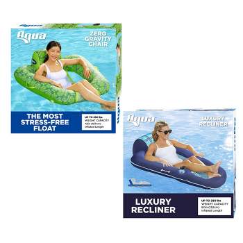 Aqua Leisure Luxury Water Recliner Float Chair with Headrest, Blue + Aqua Leisure Zero Gravity Inflatable Swimming Pool Lounge Chair Float, Green