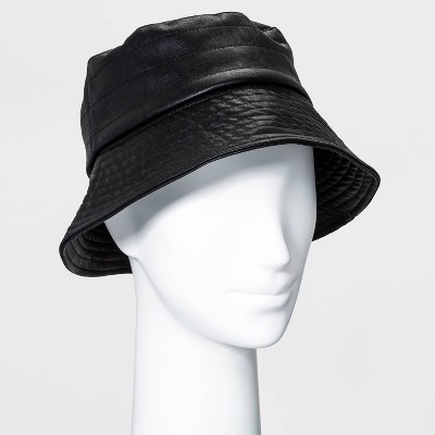 Women's Quilted Faux Leather Bucket Hat - A New Day™ Black
