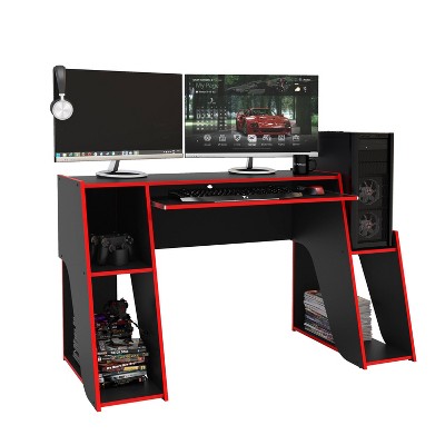 Kyoto Black and Red Gaming Desk with Keyboard Tray