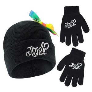Jojo Siwa Girl's Winter Hat and Gloves Set, Kids Ages 4-7 (Black) - 1 of 4