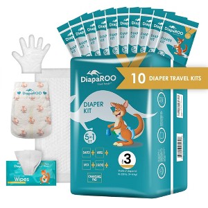 DiapaROO 5 in 1 Diaper Travel Kit, Super Soft & Leak Proof, Includes Wipes Gloves Sack Changing Pad, 10-Packs - 1 of 4