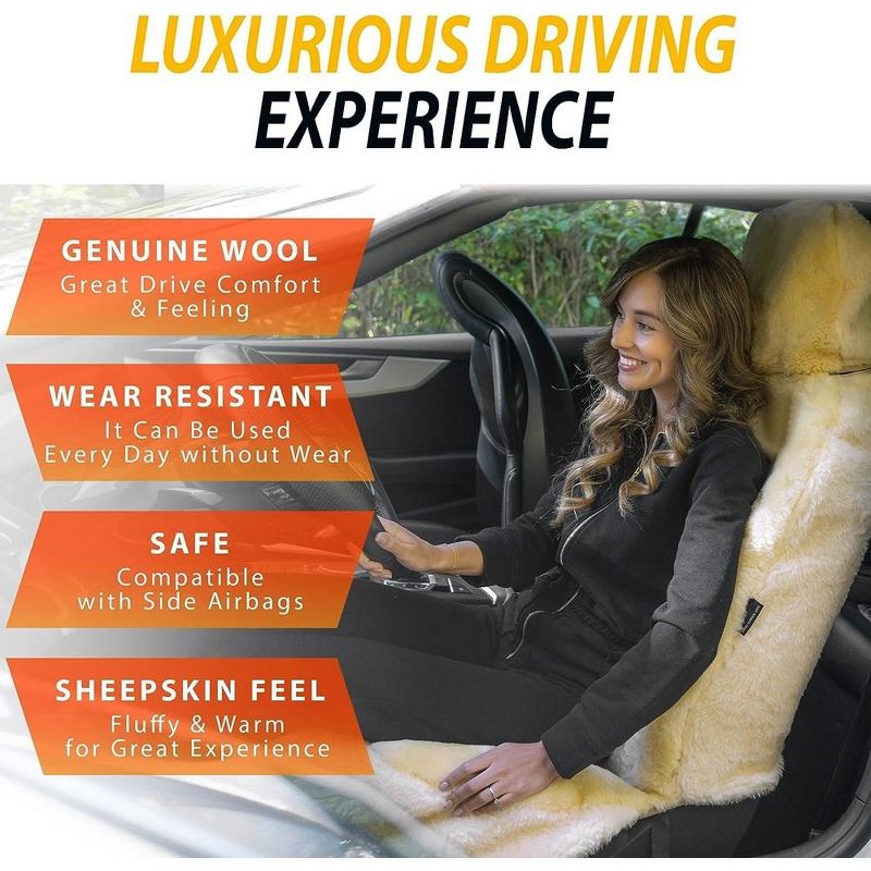 Zone Tech Genuine Sheepskin Car Seat Cover , Universal Front Full Seat (front and back) Cushions, 4 of 8