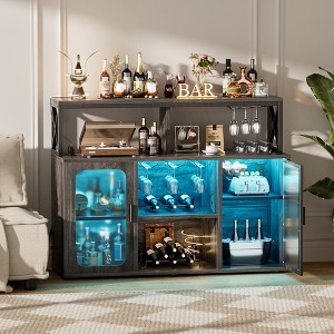 Besiost Wine Bar Cabinet with Glass Holders and and Doors, Buffet Wine cabinet with Power Outlet - 1 of 4