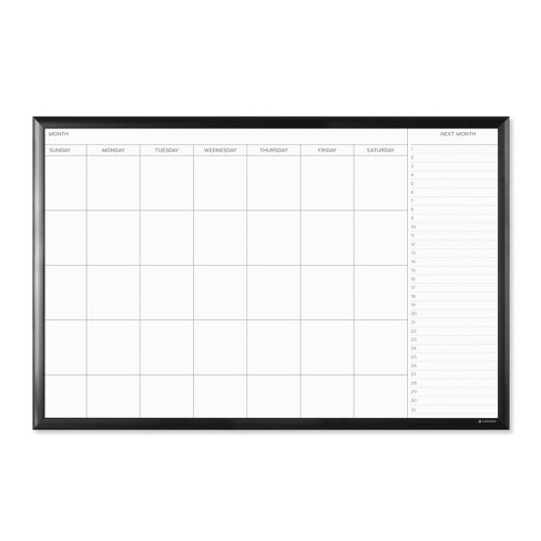 U Brands 36x24 Magnetic Dry Erase Calendar Board Black Aluminum Frame