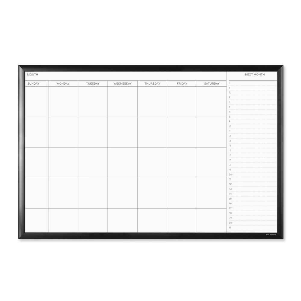 Photos - Dry Erase Board / Flipchart U Brands 36"x24" Magnetic Dry Erase Calendar Board Black Aluminum Frame