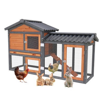 LAOTIES 58" Wooden Rabbit Hutch,Waterproof Bunny Cage with Stairs,Removable Tray and Roof,for 2 to 4 Small Animals Indoor and Outdoor