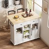 Homhougo Mobile Kitchen Island Car with Wheels, 2 Glass Doors, Spice Rack & Towel Holder Kitchen Island Cart with Trash Storage Cabinet - 3 of 4