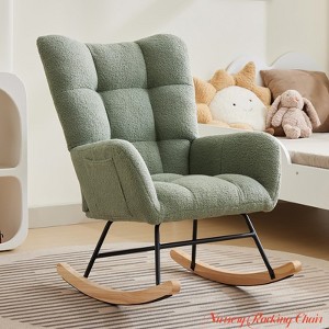 Nursery Rocking Chair, Living Room Glider Rocker for Breastfeeding, Comfy Accent Chairs for Bedroom, Plush Teddy Upholstered Armchairs Indoor - 1 of 4