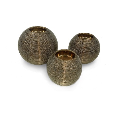 Ceramic Spun Ball Votive Tea Light Holder Set of 3 Cognac 3"/4"/5" - Drew DeRose