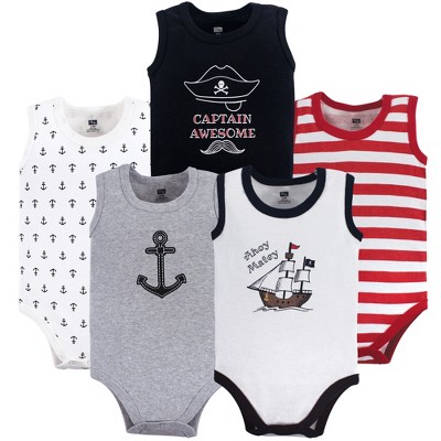 Image of Hudson Baby Infant Boy Cotton Sleeveless Bodysuits 5pk, Pirate Ship, 18-24 Months