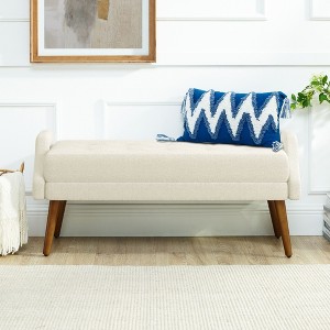 CAVINAS Storage Bench Looped Yarn Accent Stools with Irregular Geometric Armrests Rubberwood Legs - 1 of 4