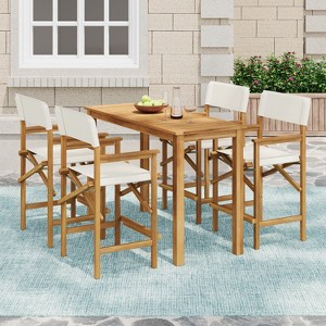 Christopher Knight Home Maura 5 Piece Outdoor Acacia Wood Bar Set with Slatted Tabletop - 1 of 4