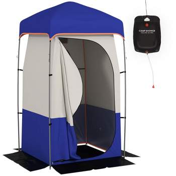 Outsunny Camping Shower Tent, Privacy Shelter with Solar Shower Bag, Removable Floor and Carrying Bag, Blue