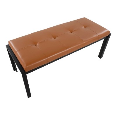 Fuji 46'' Black Metal Frame with Camel Faux Leather Bench