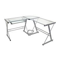 Saracina Home Glass L Shaped Computer Desk with Keyboard Tray Deals