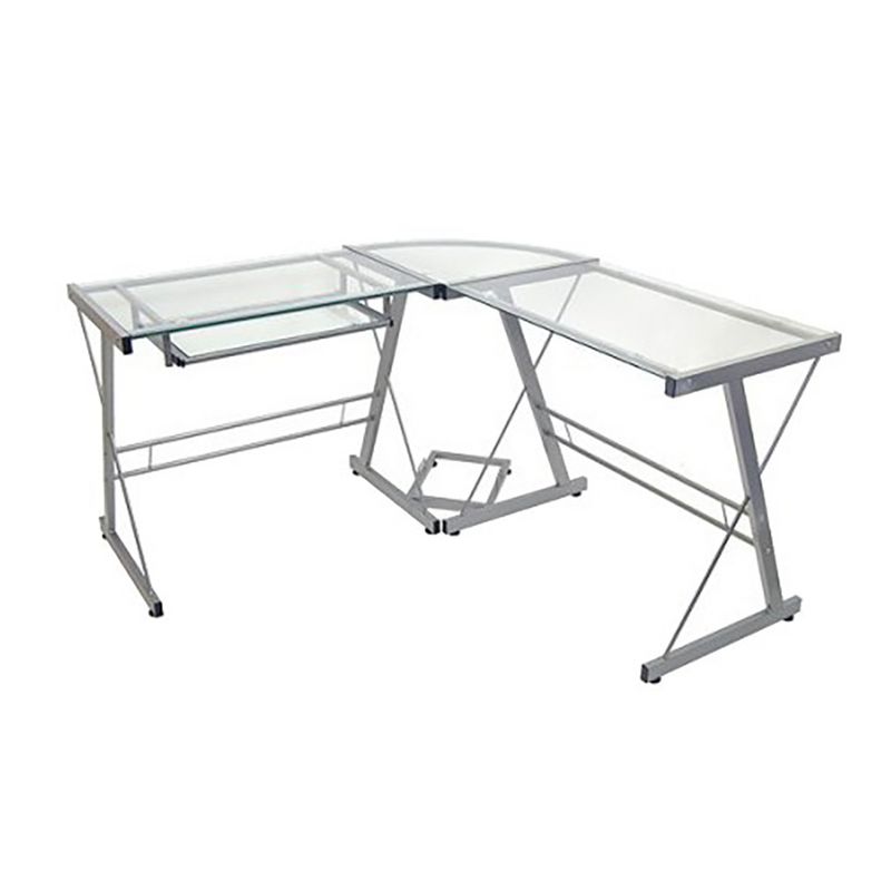 Glass L Shaped Computer Desk with Keyboard Tray - Saracina Home