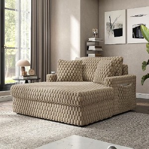 CLIHOME Chenille Chaise Lounge with Soft Cushion Back, Dual Track Arms and Built-in Cup Holders - 1 of 4